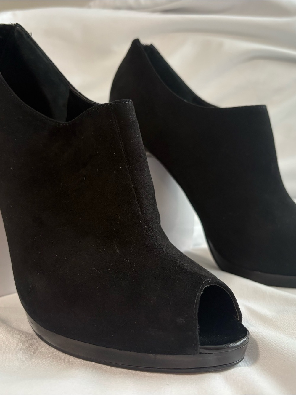 Nine West Black Suede Peep-Toe Ankle Booties